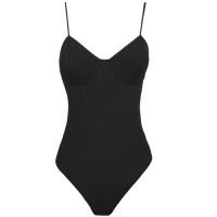 Fashion Strappy V Neck Bodysuit with Chest Pad Cotton Women Botton Open Crocth Bodysuits Sexy Sleeveless Back Strap Bath Swim