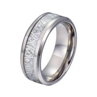 New 8mm Width Stainlness Steel Ring for Man High Polished Inlay Meteorites &amp; Deer Antler Pattern Size 7-14