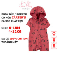 Body đùi Romper Carter có nón chất da cá 100% cotton mỏng mát cho bé trai