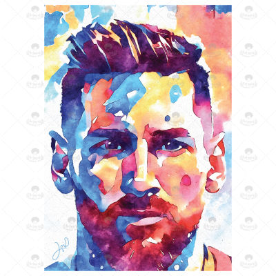 ภาพวาด ไอดอล ID W019 Leonel Messi ภาพวาดสีน้ำ จากiPad โปรแกรม PROCREATE งานปริ้นท์เลเซอร์