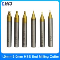 CHKJ 1.0mm-3.0mm Titanium Coated HSS End Milling Cutter Engraving Edge Cutter CNC Router Bits End Mill for Key Cutting Machine Drills Drivers