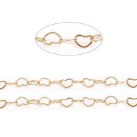 1m 3.28 Feet Brass Heart Link Chains Soldered Long-Lasting Plated Real 18K Gold Plated 4x5x0.3mm