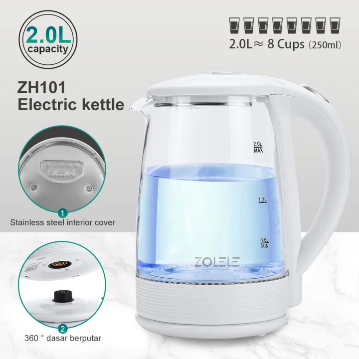ZOLELE 2L Electric Water Kettle 1500W High Power Anti Scalding Heat