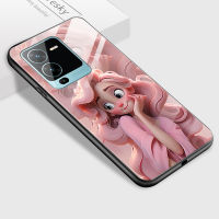 ม็อบสำหรับ Vivo V25 5G V25E V25 Pro 5G เคสโทรศัพท์ลายการ์ตูนเจ้าหญิงยิ้มเคสเคสกันกระแทกนิ่มกระจกเทมเปอร์เรียบ