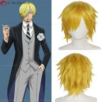 Zuoci Store วิกผมสั้นสีทองสีเหลืองคอสเพลย์อนิเมะ Sanji วิกผมคอสเพลย์ทนความร้อนได้ผมปาร์ตี้ฮาโลวีนวิกบุรุษ + ตาข่ายคลุมผมสำหรับใส่วิก