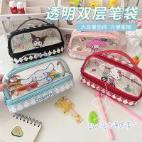 กระเป๋าถือสองชั้นโปร่งใสลาย Hello Kitty,กระเป๋าถือ Dompet Koin Kuromi ของเธอดินสอลายน่ารักถุงเก็บลายการ์ตูนกระเป๋าเครื่องสำอางสตรี