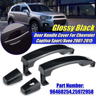 2X Front Left and Right with Keyhole Glossy Black ABS Door Outer Handle Covers for Chevrolet Captiva Sport/Aveo/Saturn