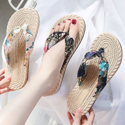 End of imitation hemp straw tourism pinches flip-flops bronzing summer fashion Bohemia silk cloth belt female cool slippers