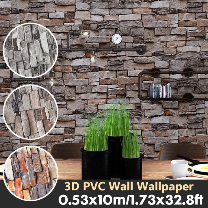 10M Red Gray Brick Tile Home Decor PVC 3D Brick Stone Wall Paper No