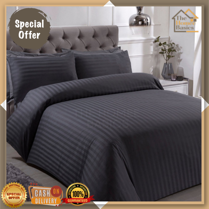The Homee Basics 4 in 1 Plain Stripes Black Elegant Hotel Quality