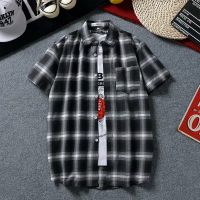 WAHID Mens Striped Shirt Plaid Short-sleeved Shirt 14 Pattern Thin Shirt Student Casual Loose All-match Shirt