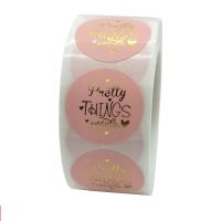 hot！【DT】◑✸◙  100-500pcs Round Paper Pink Things Inside Stickers Gold Thank You Small Business Label