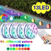 VJ5YE ไฟ LED 16สี13ดวงสำหรับสวนแสงสีชาใต้น้ำสระน้ำกลางแจ้งไฟ LED ใต้น้ำสระว่ายน้ำตกแต่งงานปาร์ตี้โคมไฟกลางคืน