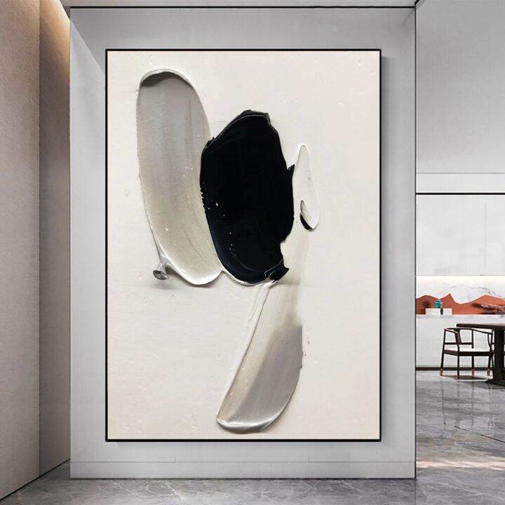 Hand Painting Large Wall Art Black White Minimalist Oil Painting ...