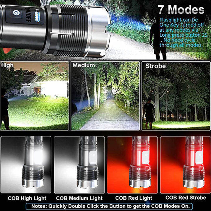 xhp360-flashlight-ไฟฉายสปอตไลท์-ไฟฉายแรงสูง-ไฟฉาย-อลูมิเนียมอัลลอยด์-with-1-26650-battery-ledยุทธวิธีแบบพกพาชาร์จมือถือได้-แรงสูงชาร์จ-usb-ไฟฉายแบบชาร์จ-สว่างมาก-ปรับได้-7-mode-โหมดสว่างมากสำหรับการตั