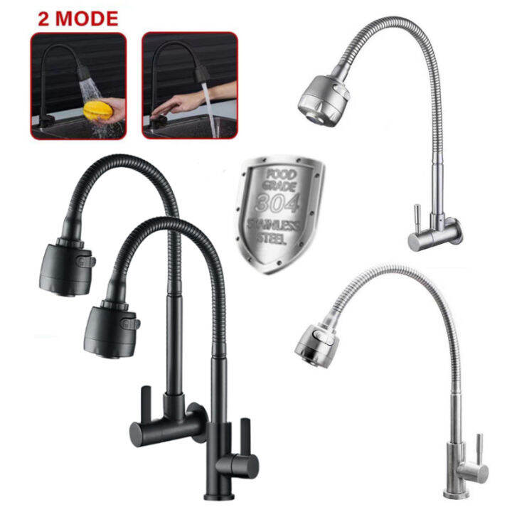 Stainless Steel Kitchen Faucet 2 Mode Sink Faucet Mounted Basin Water