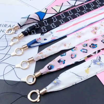 Ladies Scarf Colorful Printing Hanging Neck Strap Mobile Phone Lanyard With Keychain Metal Clip Anti-lost Lanyard Jewelry