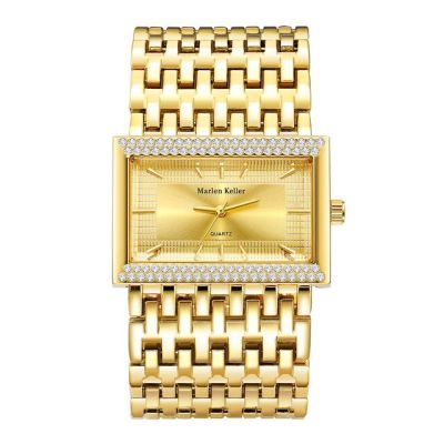 Relogio Feminino 2023นาฬิกาผู้หญิงสแตนเลสสี่เหลี่ยมสีทองนาฬิกาข้อมือของผู้หญิงมาใหม่ล่าสุดแบรนด์หรู