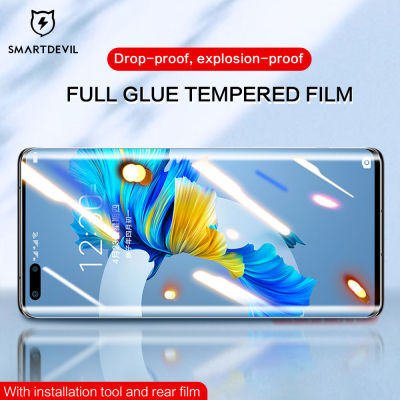 SmartDevil Full glue กาวกระจกเทมเปอร์ปกป้องหน้าจอสำหรับ Huawei Mate 50 Pro Mate 40 Pro Honor 60 Pro Mate 40 pro+ plus P40 pro + Honor 30 pro + Nova 7 Pro เต็มหน้าจอโค้งเต็มรูปแบบฟิล์มป้