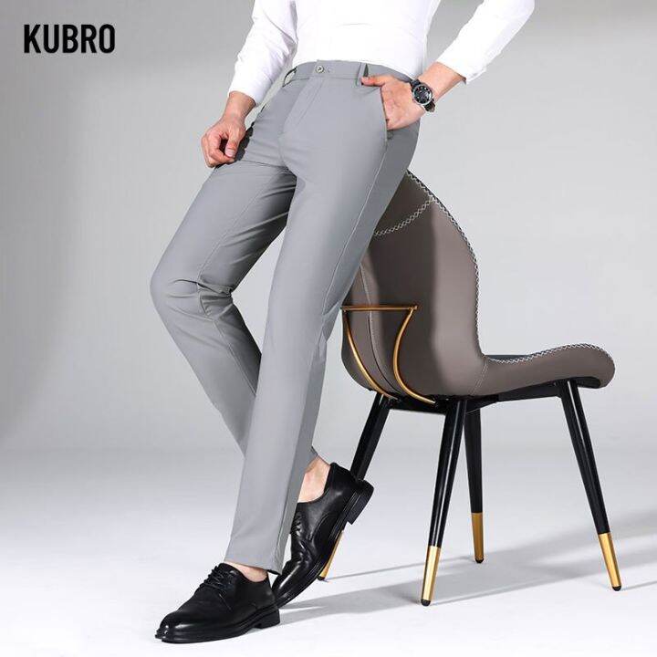 kubro-2023เสื้อผ้ากางเกงระบายอากาศผ้ายืดลำลองสำหรับผู้ชายกางเกงสูทขากระบอกฤดูใบไม้ร่วงแฟชั่นแนวธุรกิจเก๋ไก๋