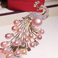 DIY accessories copper-plated thick gold, noble pearl peacock brooch, ladies elegant and extremely dazzling zircon brooch empty holder