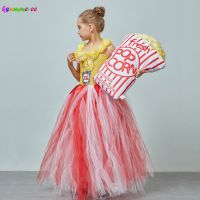 Adorable Popcorn Inspired Girls Tutu Dress Red &amp; White Tulle Children Birthdays Halloween Dress Up Costume Kids Flower Ball Gown