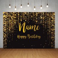 Golden Glitter Custom Name Photography Backdrops Vinyl Photo Backgrounds for Birthday Party Banner Prom Dessert Table Photocall Colanders Food Straine