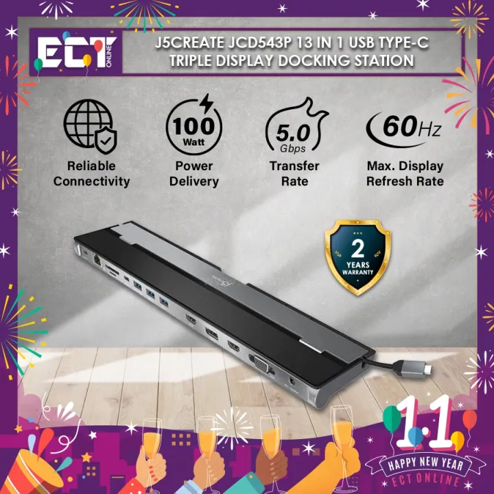 j5create JCD543P 13 in 1 USB TypeC Triple Display Docking Station with