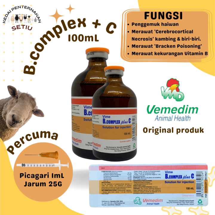 Vitamin B Complex Plus C Injection 100ml Untuk Kambing Lembu Biri Biri