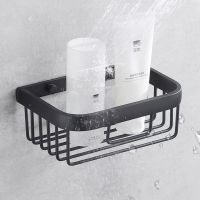 ○﹍❄ Black Bathroom Shelf Space Aluminum Shower Basket Bathroom Shelf Storage Organizer Paper Towel Rack Bathroom Accessories
