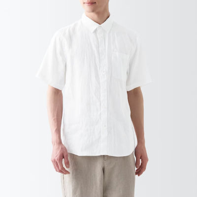 MUJI Mens Hemp Washed Short Sleeve Shirt