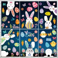 New Happy Easter Window Stickers Rabbit Eggs Chick Wall Stickers Easter Decorations for Home 2022 Easter Party Bunny Wall Decals Wall Stickers  Decals