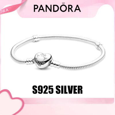 Pandora_Bracelet Moments Heart Buckle 925 Silver Bracelet  Simple Fashion Bracelet DIY Womens Bracelet charm Gift to friends