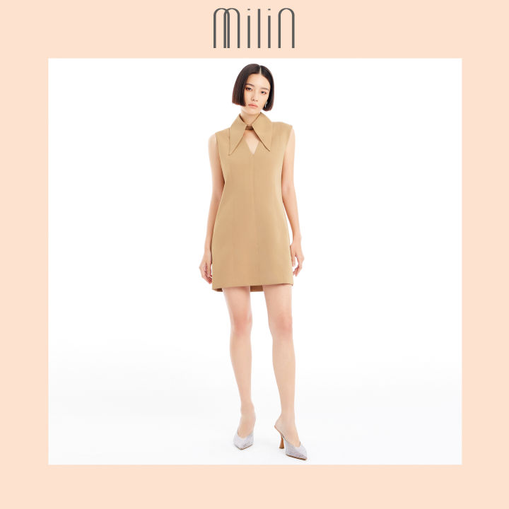 milin-point-collar-v-neck-mini-dress-เดรสสั้นคอวีพร้อมปกเสื้อถอดได้-potential-dress