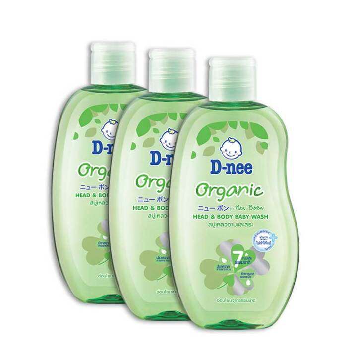 D-Nee Organic Head To Toe 200 ml.ดีนี่ ออร์แกนิค ฟอร์ นิวบอร์น เฮดแอนด์บอดี้ เบบี้ วอช ขนาด 200 มล. แพ็ค 3 ขวด