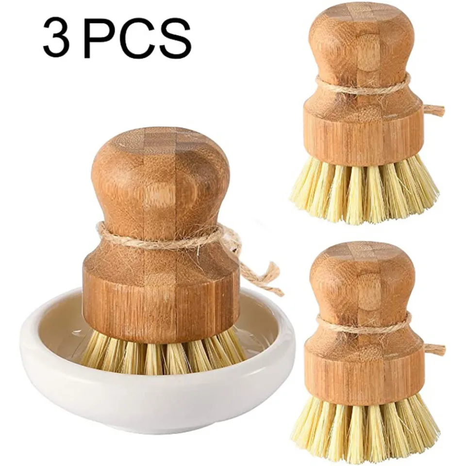 2pcs, Kitchen Dish Brushes With Bamboo Handle, Dish Scrubber Built