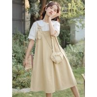 เสื้อผ้าแฟชั่นสำหรับสุภาพสตรี Milk is sweet college female student summer wind braces dress new long vest skirt two-piece loose