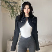Cutenew Áo Khoác Denim Cài Cúc Dài Tay Phong Cách Cổ Điển Sành Điệu Thời