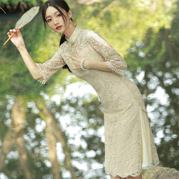 2022-double-layer-aodai-mid-length-cheongsam-ชุดวรรณกรรม-retro-ปรับปรุงสาว-cheongsam-young