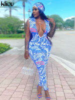 Kliou Paisley Print Indie Folk Jumpsuits Women y Deep V-neck Sleeveless Cleavage Sheath Outfit Attirewear Overall