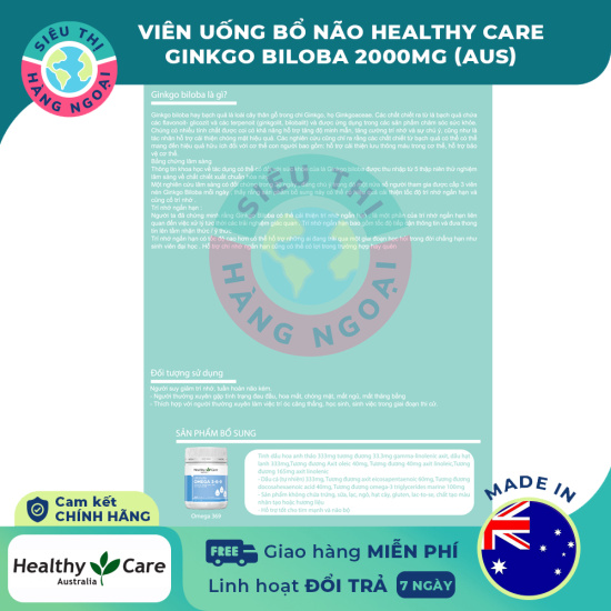 Hcmviên uống bổ não ginkgo biloba healthy care 2000mg hộp 100 viên tăng - ảnh sản phẩm 4