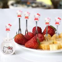 6PCS Cartoon Hello Mini Cat Fruit Fork Cutlery Cake Dessert Kids Forks Food Children Pick Tableware For Party Decoration