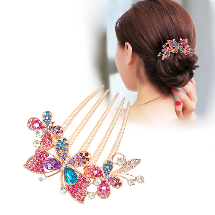 Korean Diamond Butterfly Hair Comb crystal hairpin exquisite hair  accessories 