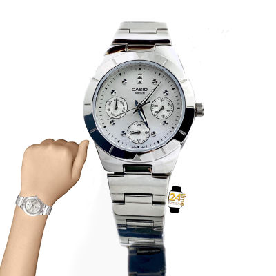 casioผู้หญิงแท้ นาฬิกาCasio คาสิโอ นาฬิกาแบรนด์เนม LTP-2083D-7 สายสแตนเลสสีเงิน นาฬิกาข้อมือแท้เท่านั้น พร้อมประกัน