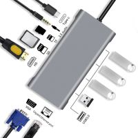 11ใน1 USB อะแดปเตอร์แล็ปท็อปชนิด C ฮับเป็น4K HDMI-รองรับ VGA การ์ดความจำ RJ45 Lan PD USB แยกแท่นวางมือถือ3.0สำหรับแล็ปท็อป PC