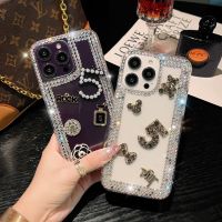 เคสโทรศัพท์มีเพชรส่องแสงวิบวับหรูสำหรับ IPhone 14 15 Pro Max IP 11 12 13 14 Plus XR X XS Max 7 8 Plus แผ่นปิดพลอยเทียมเพชรใสแข็ง