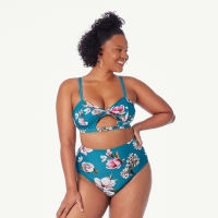 SEASELFIE Plus Size Blue Floral High Waist Bikini Sets Women Sexy Large Size Cut Out Two Pieces Swimsuit  New Swimming Suit