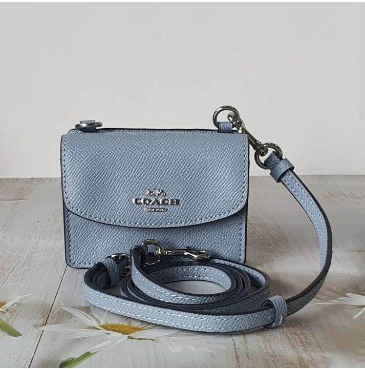 Guaranteed Original Coach Flap Card Case On Lanyard in Crossgrain