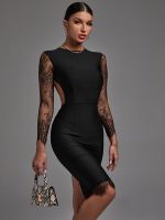 Black Bandage Dress Lace Party Dress Women Bodycon Sexy Long Sleeve Backless Christmas Birthday Evening Club Outfit 2023