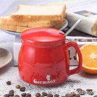 【hot】☃◎ ceramic with lid and spoon milk breakfast office red